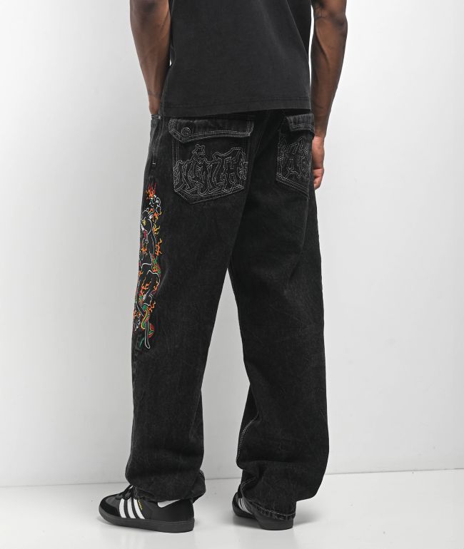 ★ DIAGONAL★ RELAXED WIDE DENIM PANTS black DA241PT10-1 Black Sign BS Denim Pants Wide Straight - 14oz Indigo