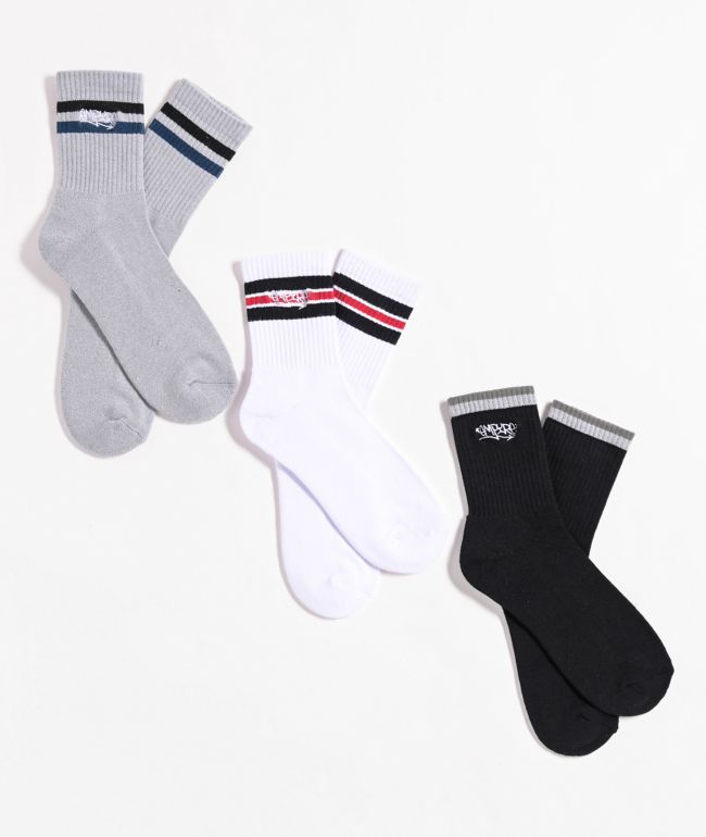Empyre Stripe Logo Black, White, & Grey 3-Pack Quarter Socks - Empyre