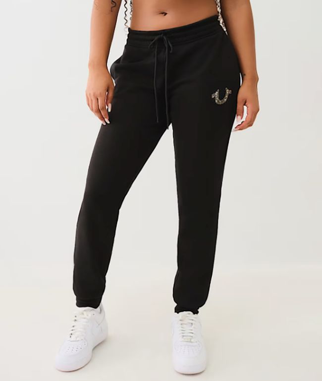 True Religion Crystal Horseshoe Black Jogger Sweatpants - True Religion