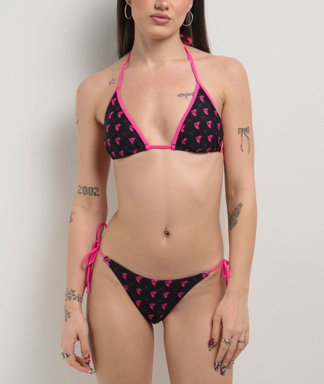 Famous Stars & Straps BOH Repeat Black & Pink High Leg Bikini Bottom - Famous Stars & Straps