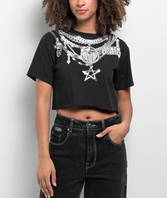 True Religion Vintage Cherry Logo Winter White Crop T-Shirt