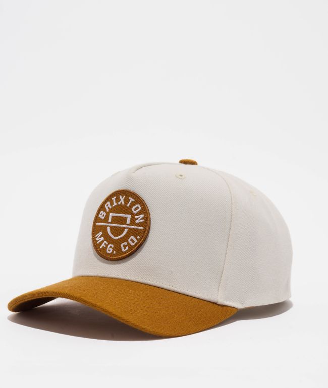 Brixton Crest Netplus Copper & Off-White Snapback Hat - Brixton