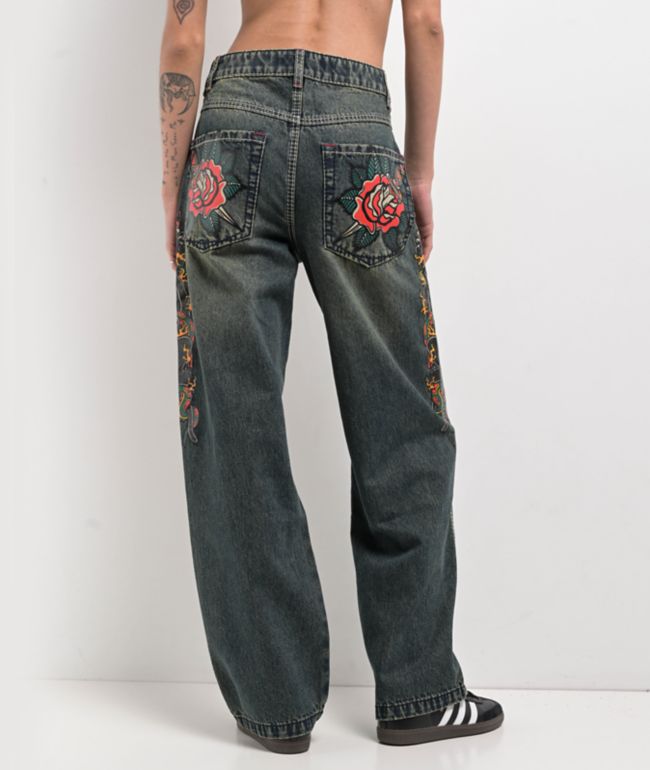 Ninth Hall Idle Envy Cougar Snake Dark Blue Wash Straight Leg Jeans - Ninth Hall