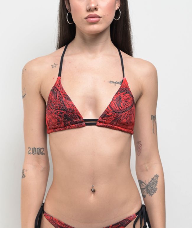 Affliction Flaming Dragon Red Triangle Bikini Top - Affliction