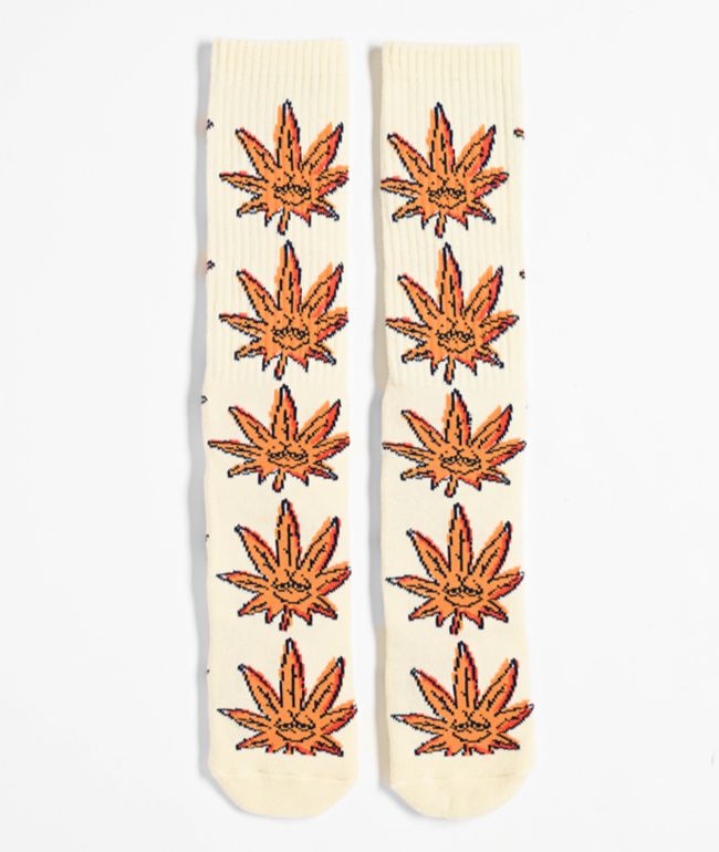 HUF Green Buddy Doodle Natural Crew Socks - HUF