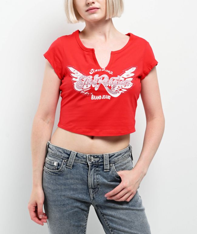 True Religion Crystal Wing Scarlet Notch Crop T-Shirt - True Religion