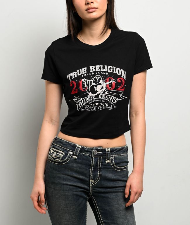 True Religion OG Crystal Buddha Black Crop T-Shirt - True Religion