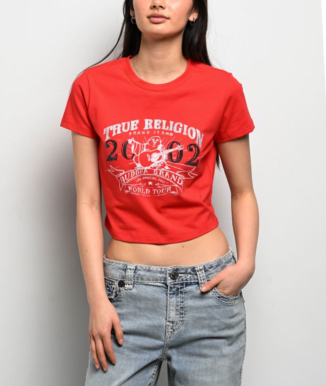 True Religion OG Crystal Buddha Red Crop T-Shirt - True Religion
