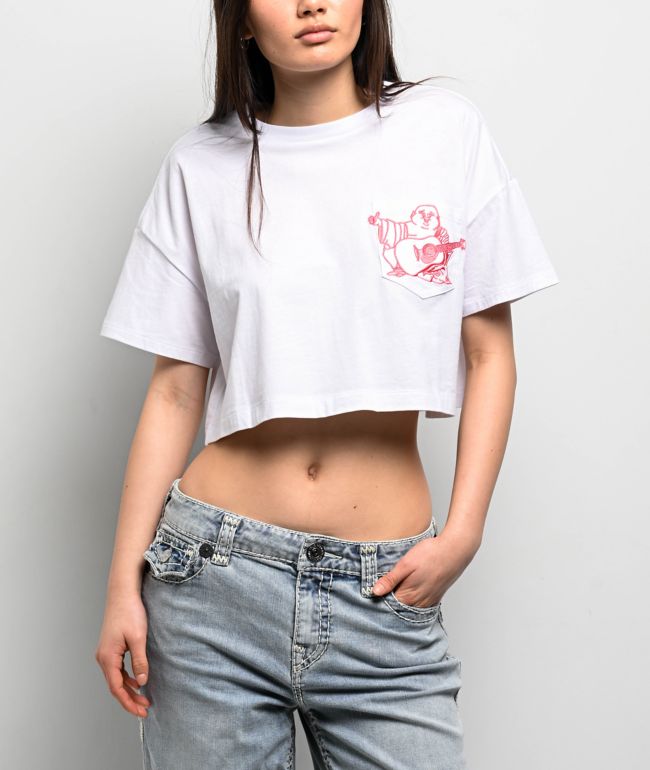 True Religion Embroidered Buddha White Crop T-Shirt - True Religion