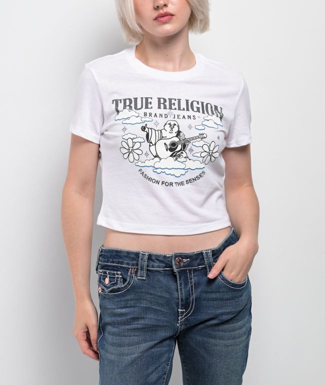 True Religion Crystal Buddha Burnout White Crop T-Shirt - True Religion