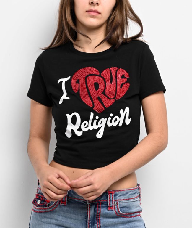 True Religion I Love TR Black Crop T-Shirt - True Religion