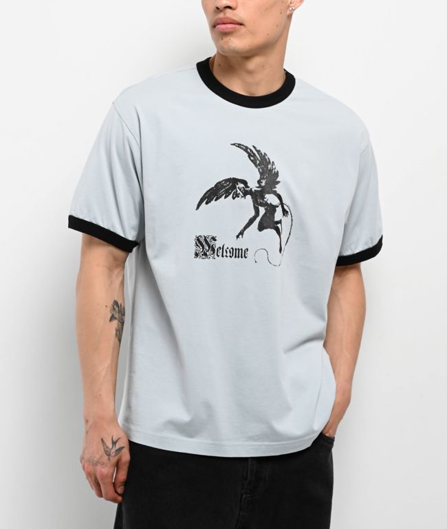 Welcome Scatter Light Blue Ringer T-Shirt - Welcome Skateboards