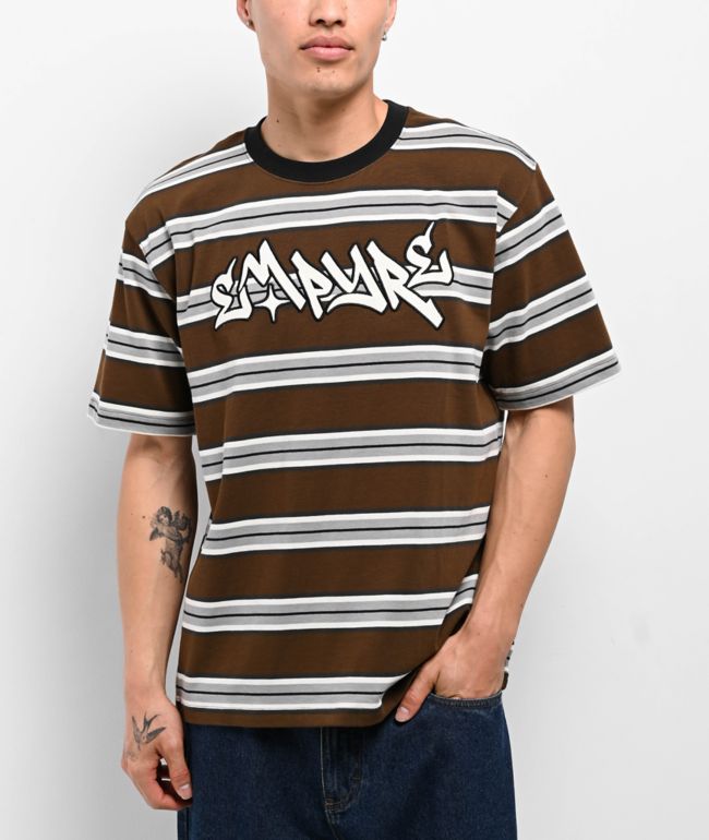 Empyre Razor Stripe Brown Knit T-Shirt - Empyre