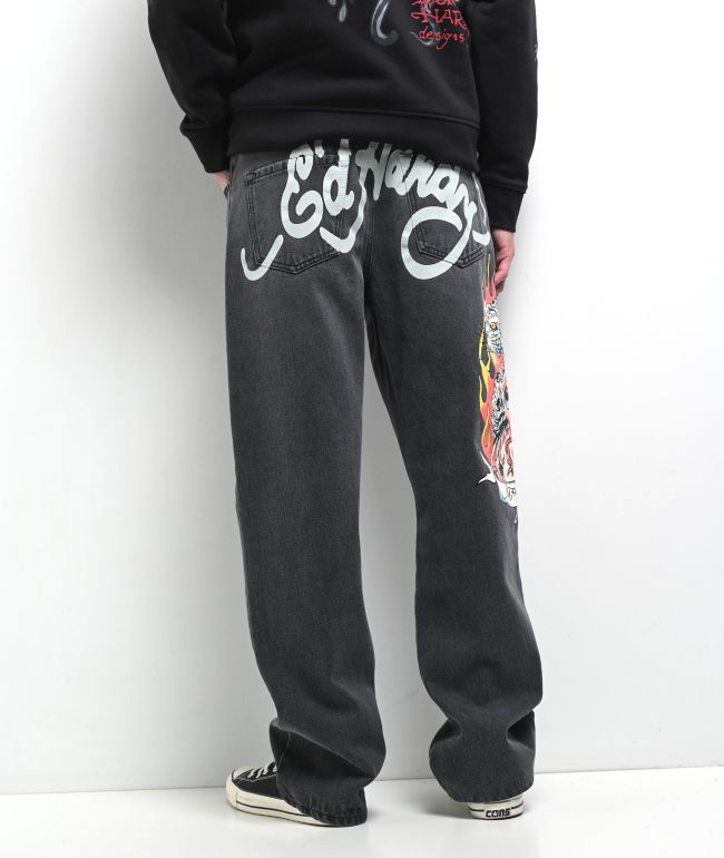 Ed Hardy Tiger Flame Black Wash Jeans - Ed Hardy