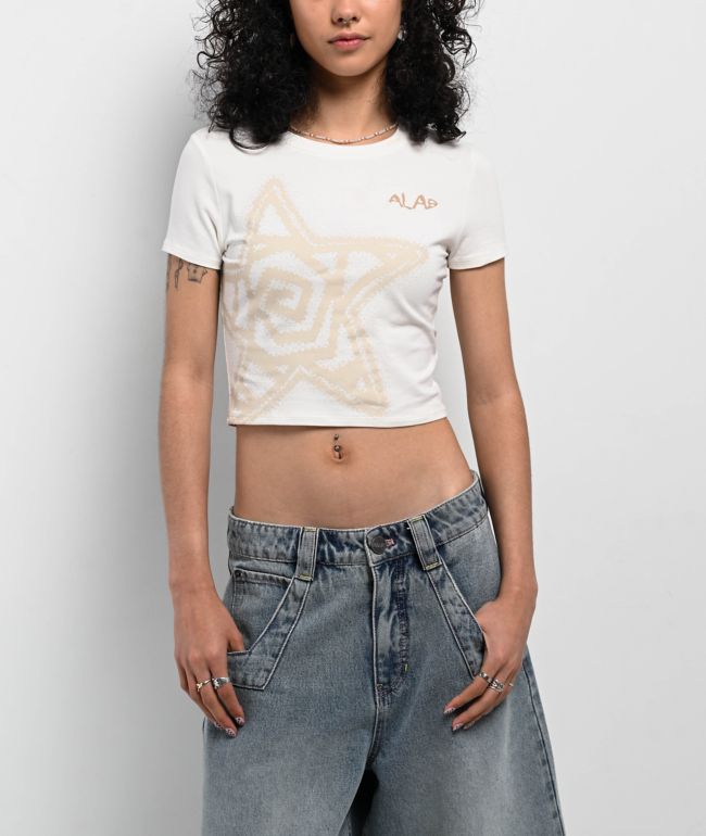 A.LAB Serina Star Off White Crop T-Shirt - A.LAB