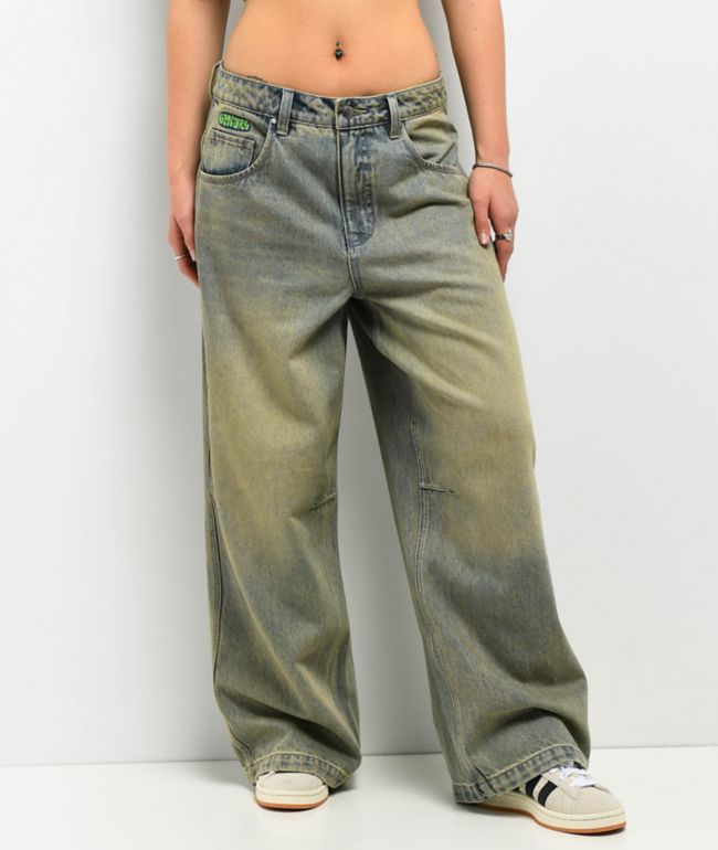 Empyre Extent Blue Wash Low Rise Wide Leg Jeans - Empyre