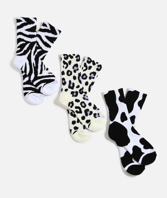 A.LAB Into The Wild White, Black, & Natural 3 Pack Crew Socks - A.LAB