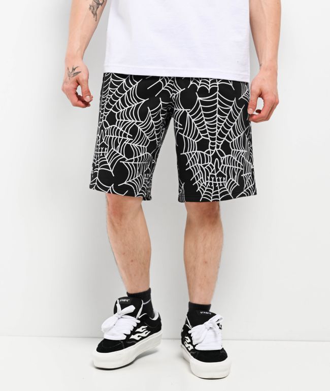 Lurking Class by Sketchy Tank Web Skull Black Sweat Shorts - Lurking Class by Sketchy Tank