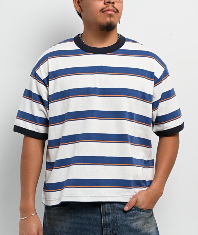 Vans Sun Swirl Stripe White & Blue Boxy Crop T-Shirt - Vans