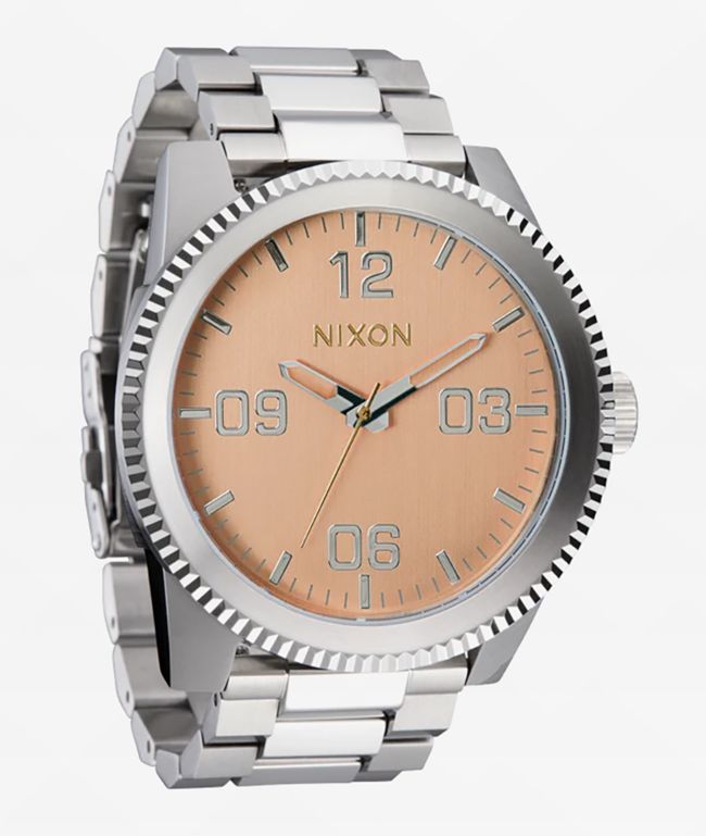 Nixon Corporal Stainless Steel Silver & Coral Analog Watch - Nixon Watches