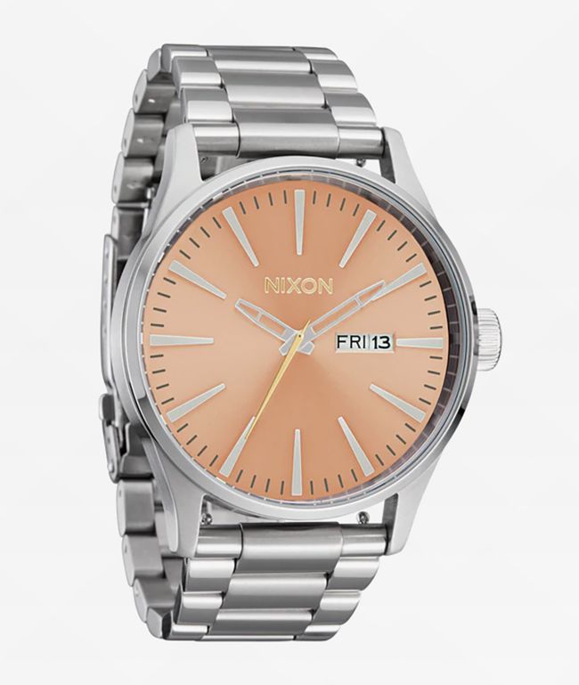 Nixon Sentry Stainless Steel Silver & Coral Analog Watch - Nixon Watches