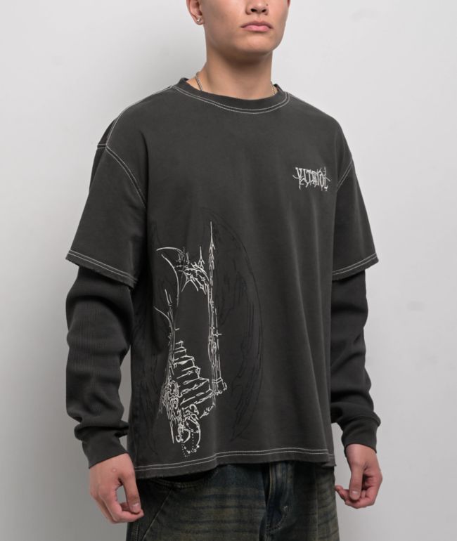 ★Wacky WiLLy★ Graphic Layered Long Sleeve Charcoal Long Sleeve T-Shirts for Men | Zumiez