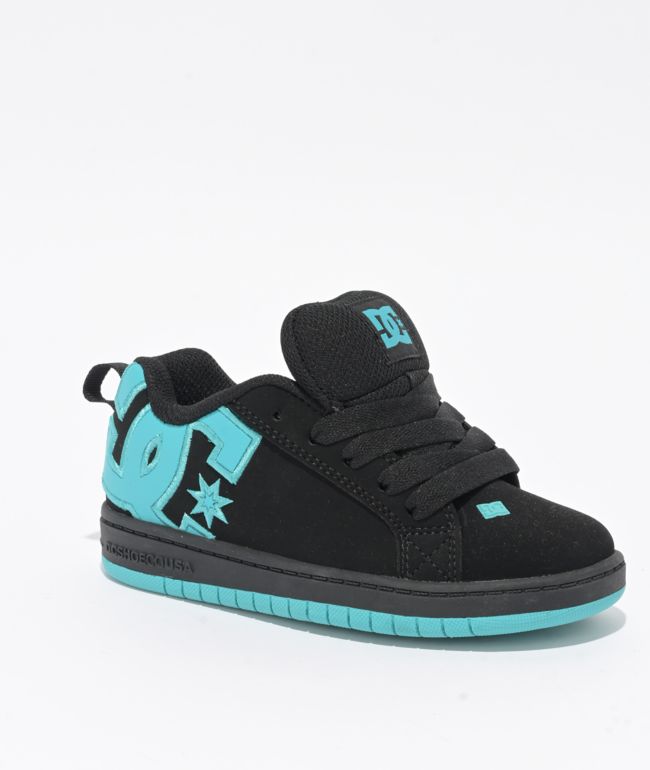 DC Kids Court Graffik Black & Turquoise Skate Shoes - DC