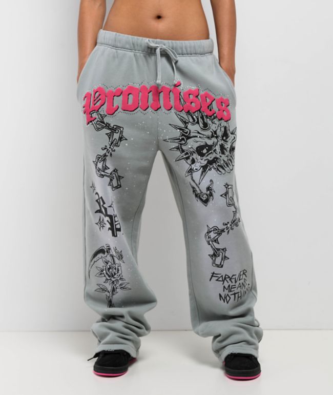 Broken Promises Hysteria Grey Rhinestone Sweatpants - Broken Promises