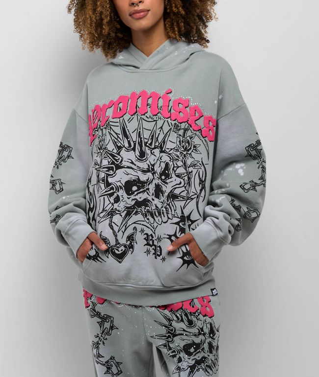 Broken Promises Hysteria Grey Rhinestone Hoodie - Broken Promises