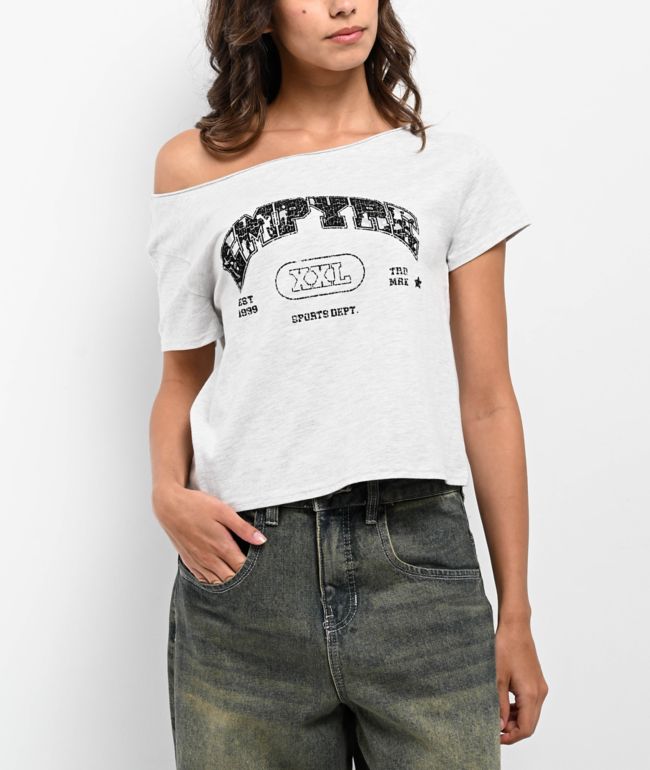 Empyre Kasey Off Shoulder Grey Boxy Crop T-Shirt - Empyre