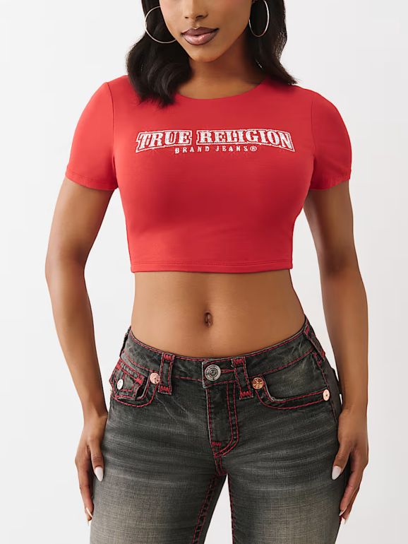 True Religion Anniversary Crystal Spicy Red Crop T-Shirt - True Religion