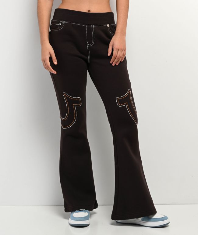 True Religion Big T Brown Low Rise Flare Sweatpants - True Religion