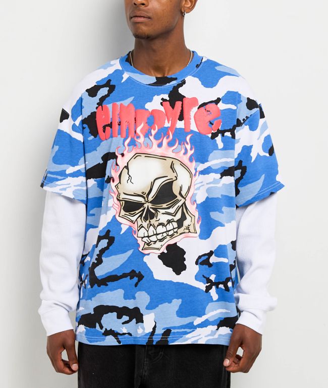 Empyre Skull Loose Screw Blue & White 2fer Long Sleeve T-Shirt - Empyre