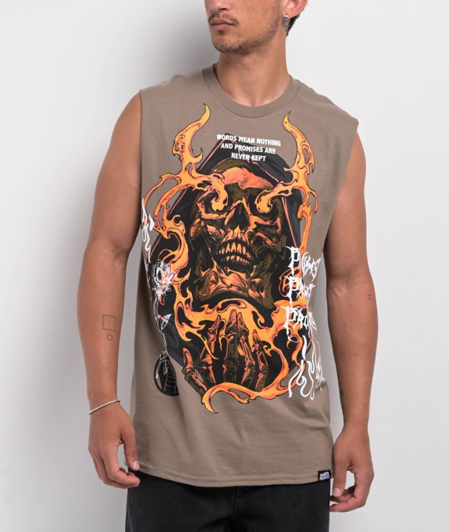 Broken Promises Fading Fire Khaki Tank Top - Broken Promises