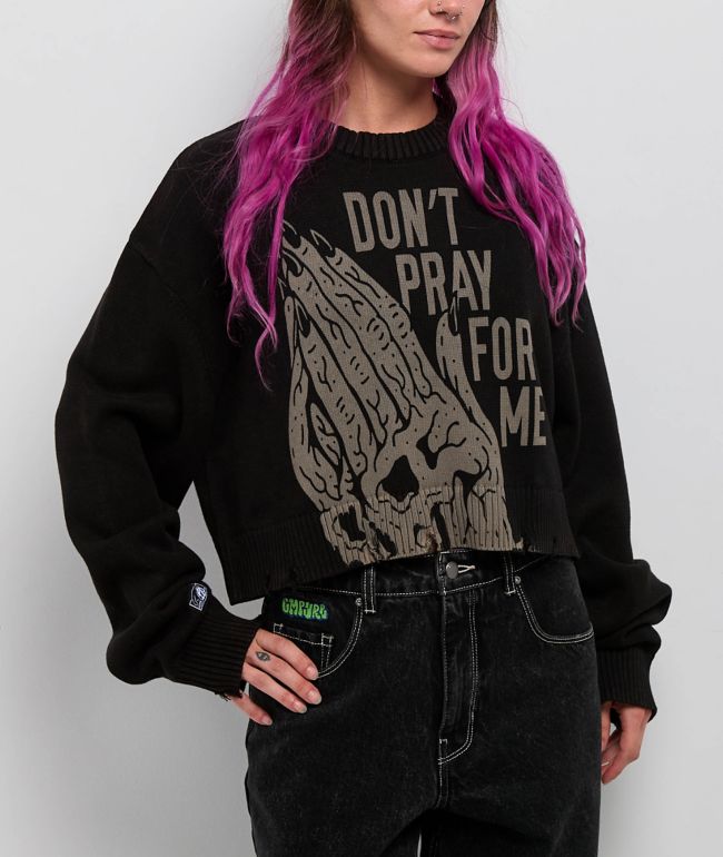 Lurking Class by Sketchy Tank Don't Pray For Me Black Crop Sweater - Lurking Class by Sketchy Tank