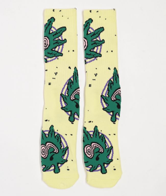 HUF Green Buddy Hypno Yellow Crew Socks - HUF