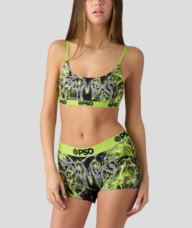 PSD x Broken Promises Cyberwire Green & Black Boyshort Underwear - PSD Underwear