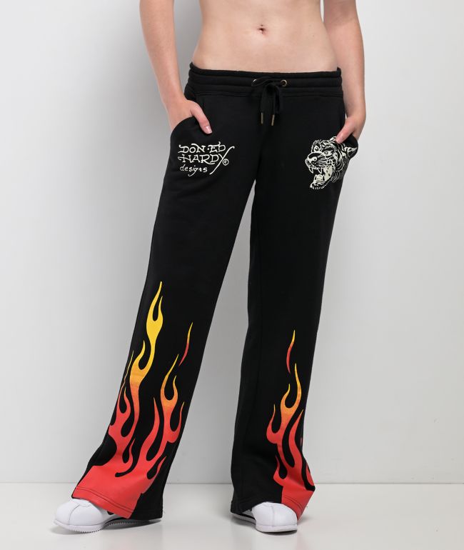Ed Hardy Tiger Flame Black Sweatpants - Ed Hardy