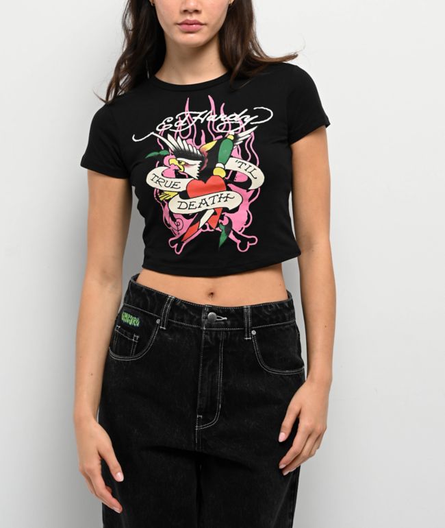 Ed Hardy True Eagle Black Crop T-Shirt - Ed Hardy