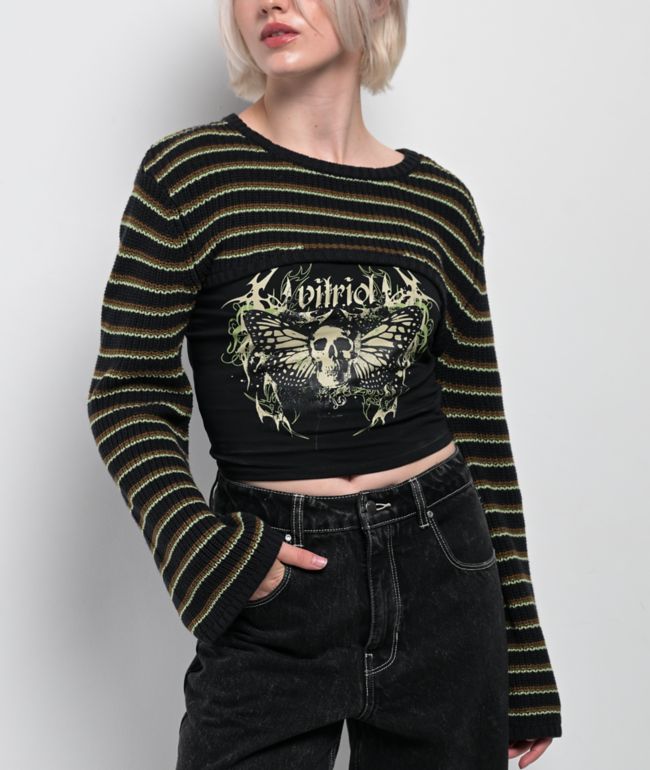 chillout  Insomnia Visuals Double Cross Rhinestone Grey Crop Zip