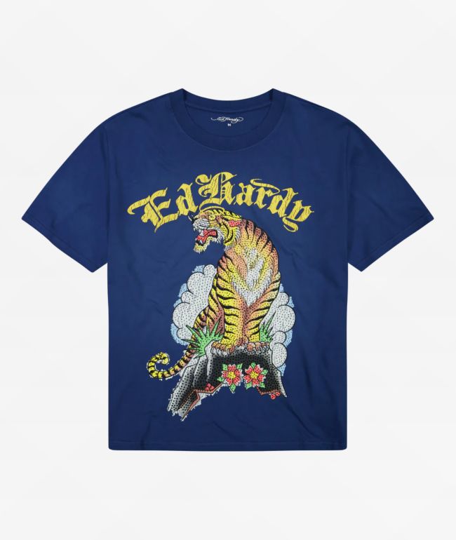 Ed Hardy Tiger Mountain Sunfade Navy Boxy T-Shirt - Ed Hardy