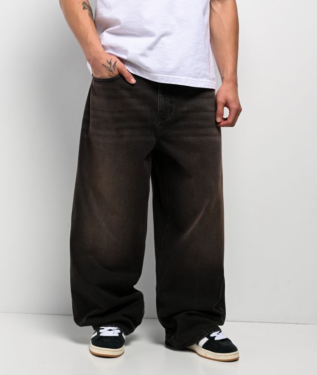 Empyre Grip Black & Brown Ultra Wide Skate Jeans - Empyre