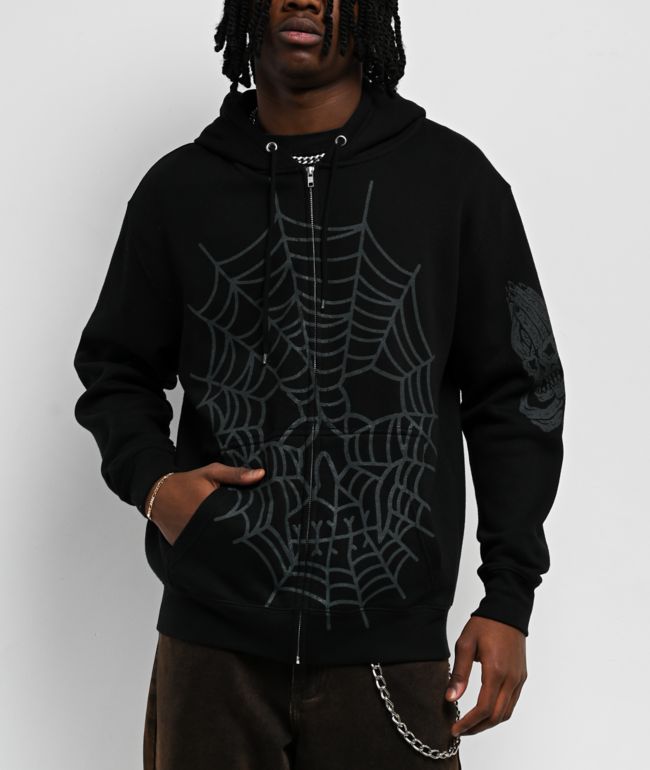 Lurking Class by Sketchy Tank Web Skull Black Zip Hoodie - Lurking Class by Sketchy Tank
