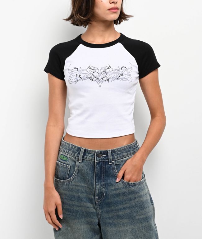 Vitriol Forsaken Black & White Raglan Crop T-Shirt - Vitriol