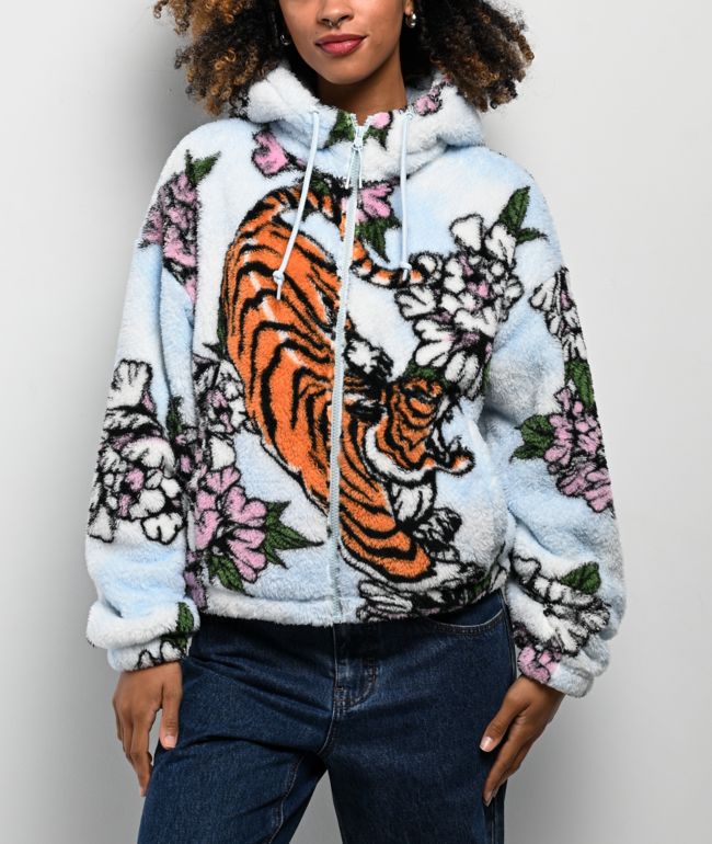 Ninth Hall Aven Tiger Cherry White & Blue Sherpa Zip Hoodie - Ninth Hall