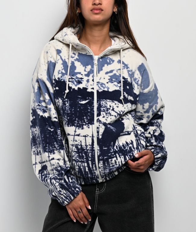 Dravus Helia Landscape White & Blue Fleece Zip Hoodie - Dravus