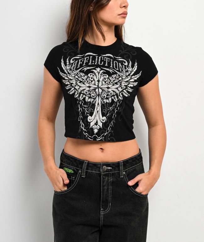 Affliction Empower Black Crop T-Shirt - Affliction