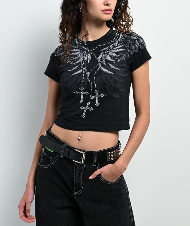 Affliction Rosary Of Life Black Crop T-Shirt - Affliction
