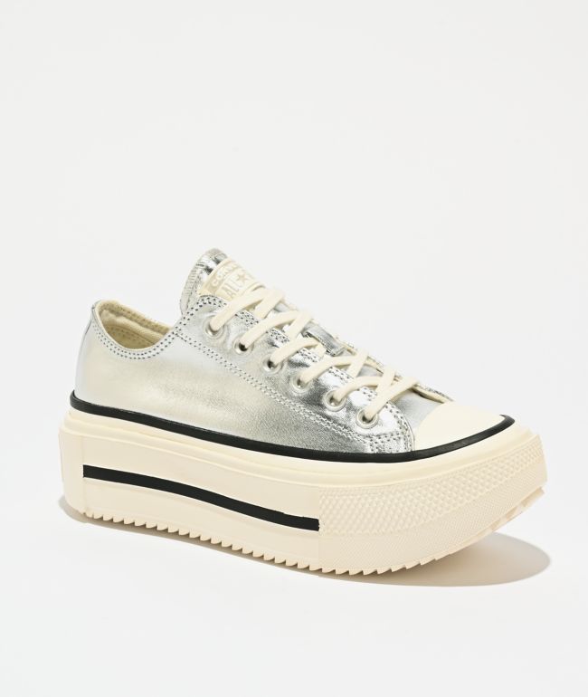 Converse Chuck Taylor All Star Lift Silver & White Platform Shoes - Converse