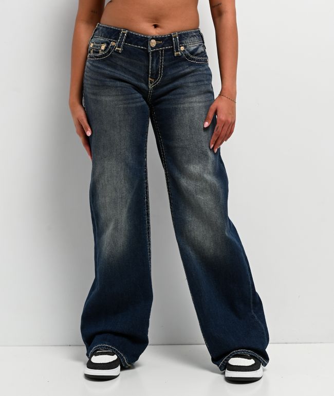 True Religion Bobbi Sparkle Glow Low Rise Super T Blue Baggy Jeans - True Religion